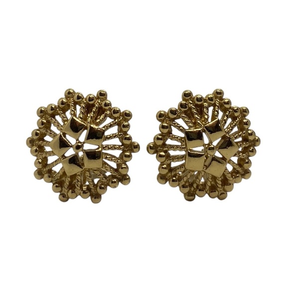 Vintage Monet Bright Gold Tone Starburst Clip On Earrings - Picture 4 of 4